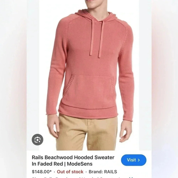 Chunky knit hoodie by Rails ,men Large,faded red ,like new!detailed,100 cotton - Picture 1 of 13